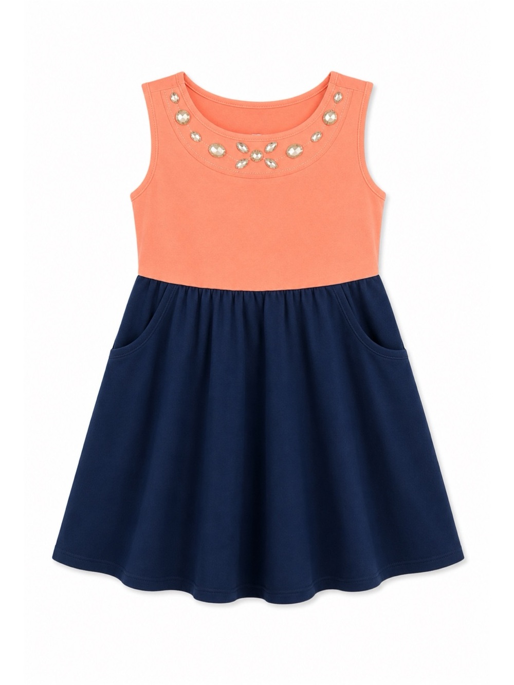 Emerald Sundae Coral & Navy Bedazzled Sleeveless Formal Dress Girls Size 5